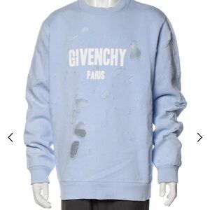 Givenchy Sky Blue Distressed Crewneck Sweater